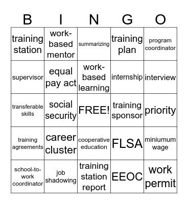 Careers Bingo Card