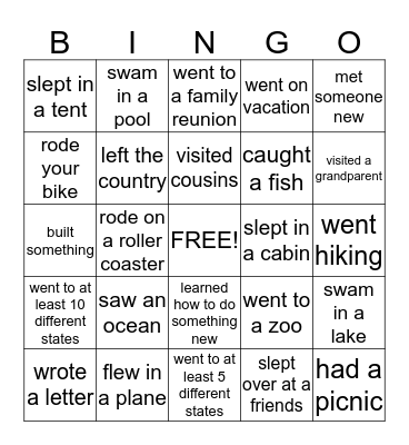 Summer's End Bingo Card