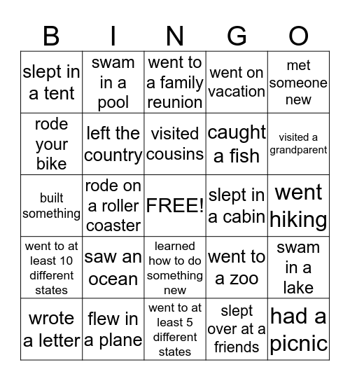 Summer's End Bingo Card