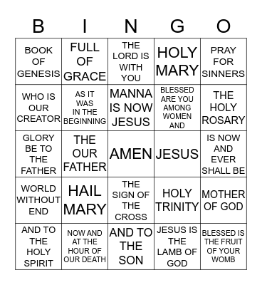 CATHOLIC BINGO  Bingo Card