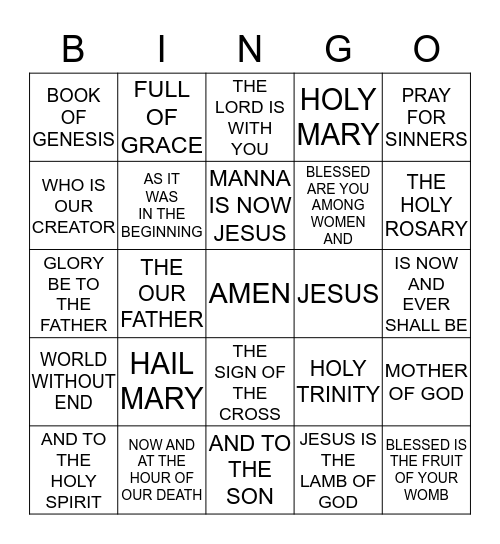 CATHOLIC BINGO  Bingo Card