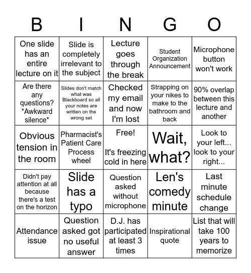 UTHSC Pharmacy Bingo Card