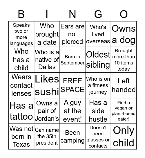 Fit & Fit : Find someone who.... Bingo Card