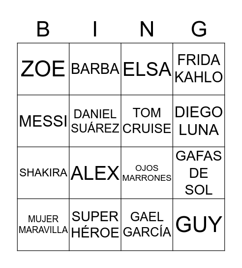 BINGO DE CELEBRIDADES Bingo Card