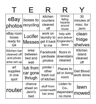 September 25 - October 1 Bingo Card