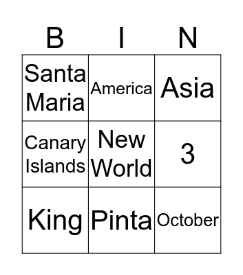 Columbus Day Bingo Card