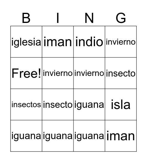Vocal i Bingo Card