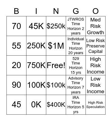 Suitability Bingo Card