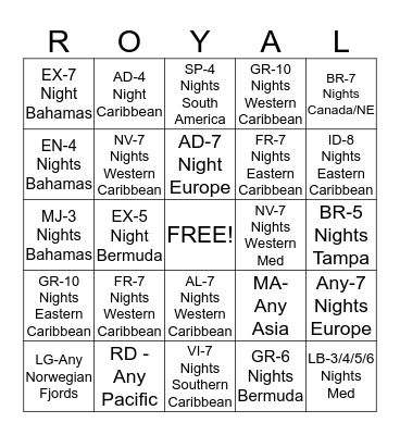 Royal Bingo Card