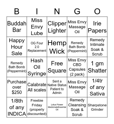 Bingo - Bliss - 29th September 2017 Bingo Card