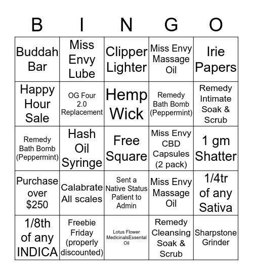 Bingo - Bliss - 29th September 2017 Bingo Card