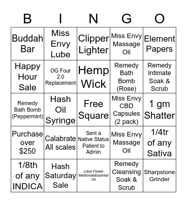 Bingo - Bliss - 30th September 2017 Bingo Card