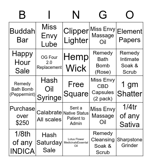 Bingo - Bliss - 30th September 2017 Bingo Card