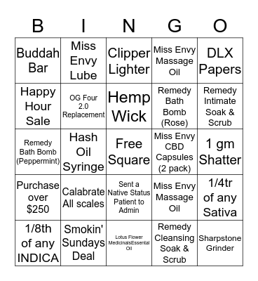 Bingo - Bliss - 1st November 2017 Bingo Card