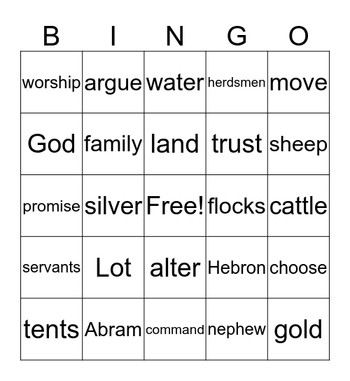 Abram and Lot Bingo Card