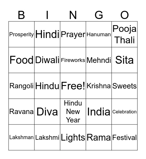Diwali  Bingo Card