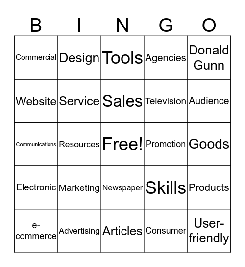 Multimedia Design Bingo Card