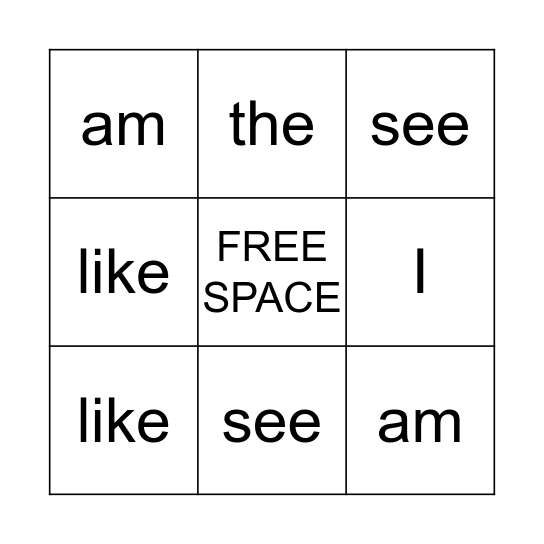 Sight Word Bingo 1 Bingo Card