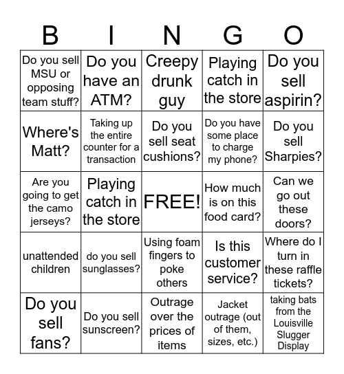 Customer Service Bingo Card