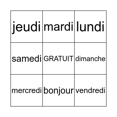 LES  JOURS DE LA SEMAINE Bingo Card