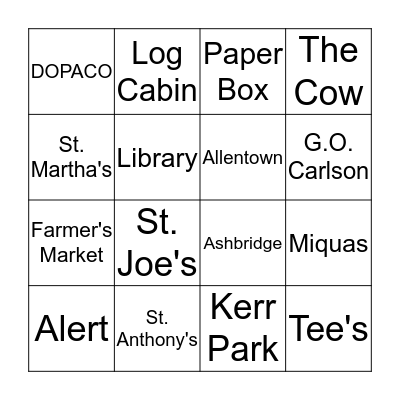 Downingtown Bingo Card