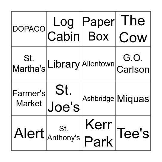 Downingtown Bingo Card