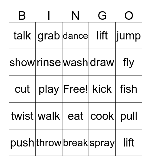 Verbs Bingo Card