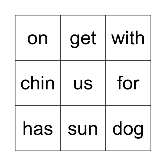 Word Bingo Card