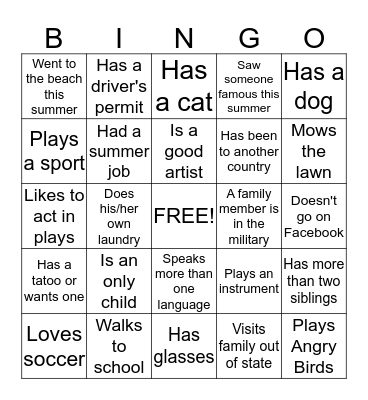 Complete the Board Bingo Card