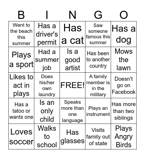 Complete the Board Bingo Card