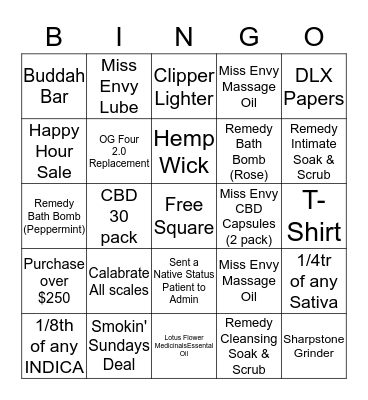 Bingo - Bliss - 24th September 2017 Bingo Card