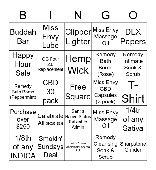 Bingo - Bliss - 24th September 2017 Bingo Card