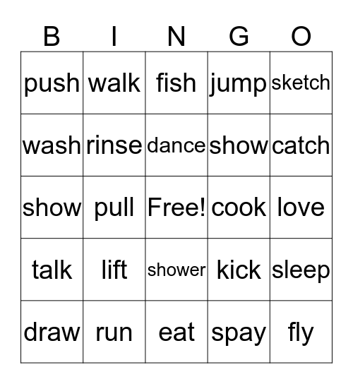 VERB Bingo Card