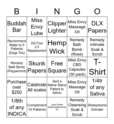 Bingo - Bliss - 24th September 2017 Bingo Card