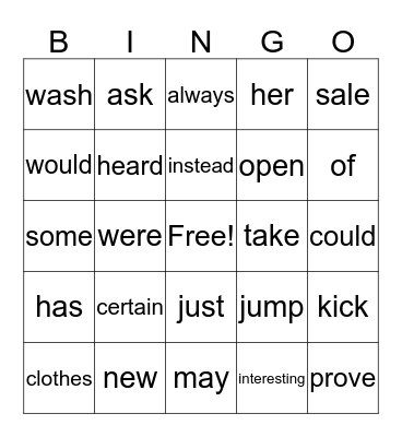 Spelling BINGO Card