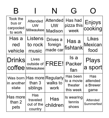 Find someone Who Bingo Card