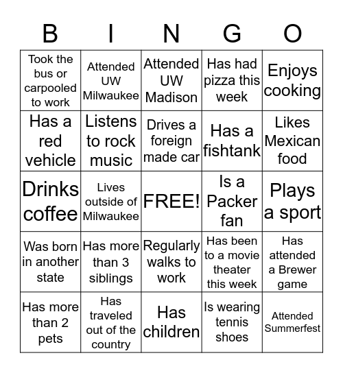 Find someone Who Bingo Card