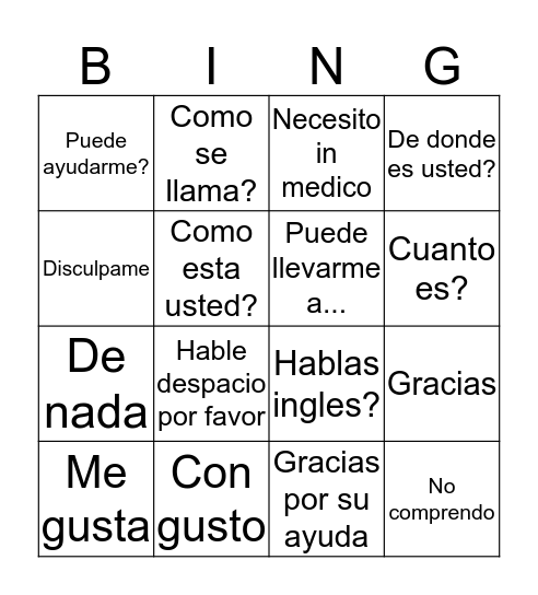 Bingo Card 1 Bingo Card