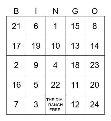 THE DIAL RANCH WESTERN CASION BINGO Card