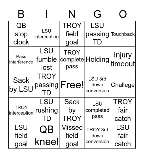 LSU Bingo Card