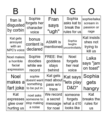 DAMES & DRAGONS Bingo Card