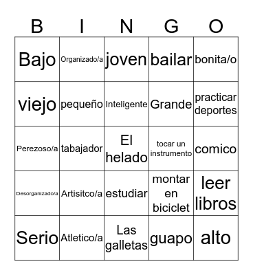 Spanish Vocabulary Bingo Card