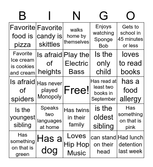 Get To Know Your Teammates! Bingo Card