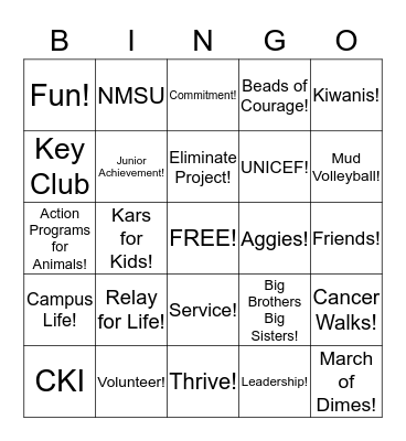 Circle K International Bingo Card