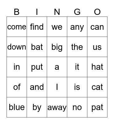 Spelling BINGO Card