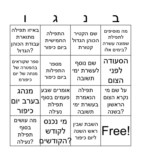 !יום הולדת שמח יהל Bingo Card