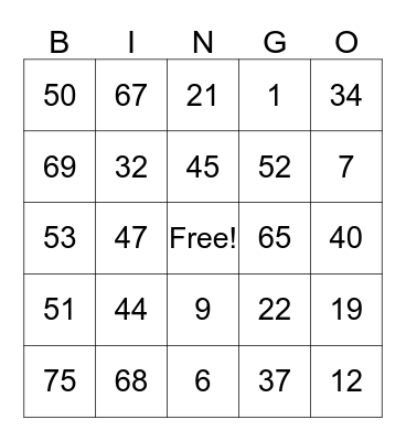 Two Digit Subtraction Bingo Card