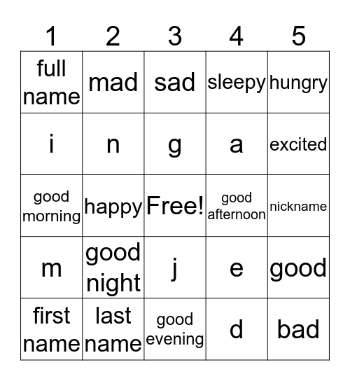 Greetings Review Bingo Card