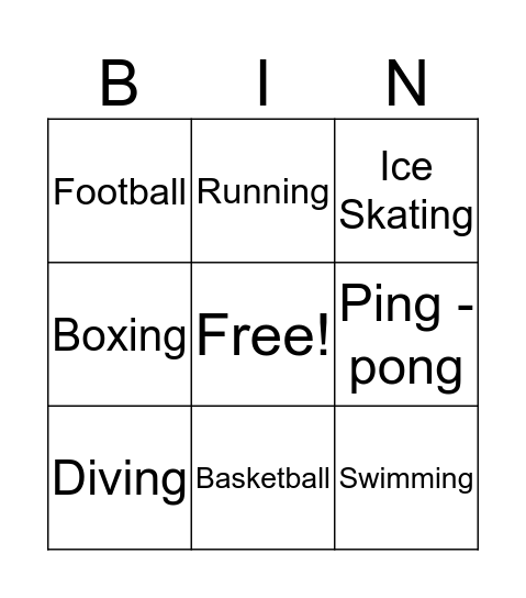 Sports Bingo Card