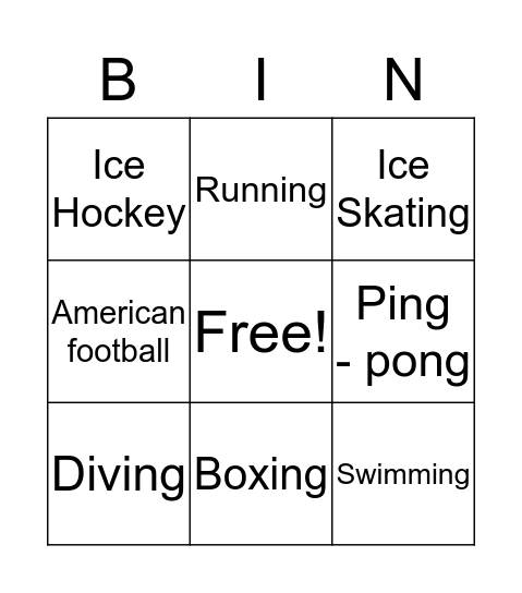 Sports Bingo Card